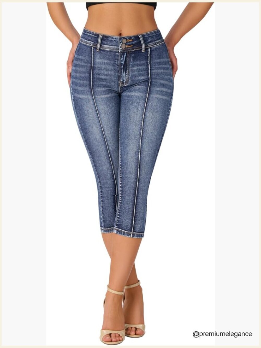 Mid Rise Skinny Stretch Denim Capri Jeans Front Seam